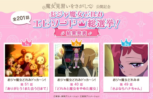「おジャ魔女どれみエピソード総選挙」上位3作品の結果発表。期間限定でYouTubeでの無料配信も決定(C)東映・東映アニメーション