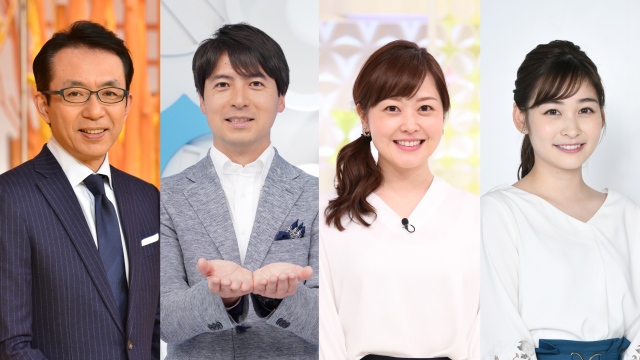 (左から)福澤朗氏、桝太一アナウンサー、水卜麻美アナウンサー、岩田絵里奈アナウンサー
