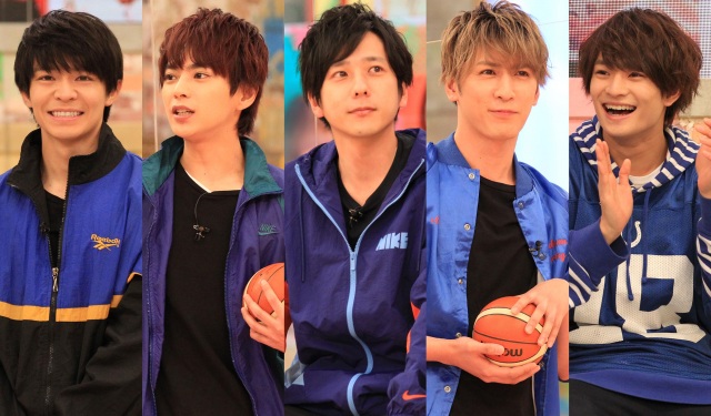 14日放送『VS魂』に出演する岸優太、佐藤勝利、二宮和也、藤井流星、浮所飛貴 (C)フジテレビ