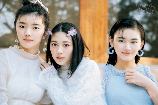 『ViVi』5⽉号に登場する櫻坂46(左から)藤吉夏鈴、森田ひかる、山崎天
