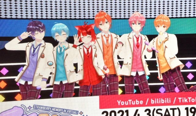 『バーチャルすとぷり 6人勢揃い 初お披露目』の記者発表会に出席したすとぷり(左から)ななもり。、ころん、莉犬、ジェル、さとみ、るぅと