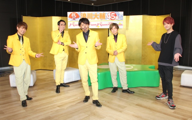 『声優と夜あそび』囲み取材に応じた(左から)仲村宗悟、安元洋貴、浪川大輔、森久保祥太郎、石川界人 (C)ORICON NewS inc.