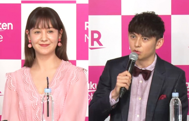 楽天モバイル iPhone発売記念イベントに登場した(左から)トリンドル玲奈、ハリー杉山 (C)ORICON NewS inc.