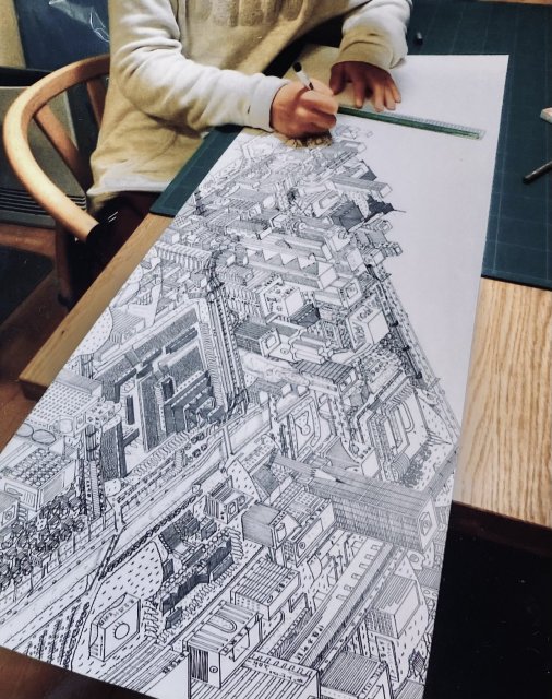 13歳のときに描いた『空想都市』画像提供:こたさん