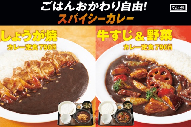やよい軒よりライスおかわり自由な『カレー定食』2種が新登場
