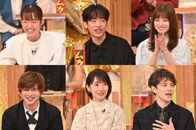 『痛快TV スカッとジャパン芸能人の人生変えた大事件!実話をドラマ化2時間SP』に出演する(上段左から)佐藤栞里、Creepy Nuts・DJ松永、橋本環奈、(下段左から)城田優、波瑠、ウエンツ瑛士(C)フジテレビ