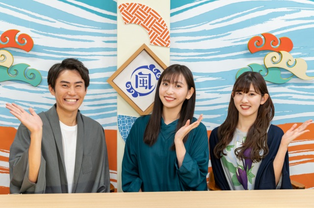 『西乃風ブラン堂』に出演する(左から)三ツ廣政輝 アナウンサー、植村あかり、川村文乃(C)MBS