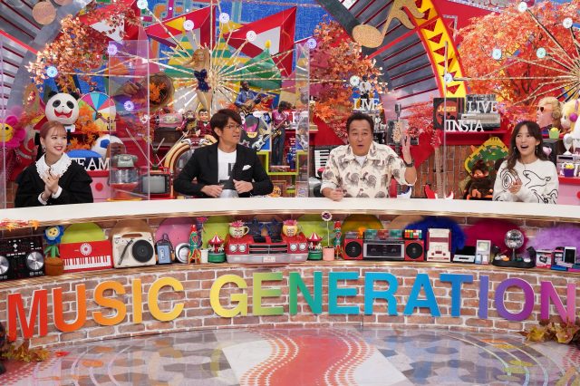 7日放送『これが定番!世代別ベストソング ミュージックジェネレーション』に出演する(左から)藤田ニコル、大竹一樹、三村マサカズ、夏菜(C)フジテレビ