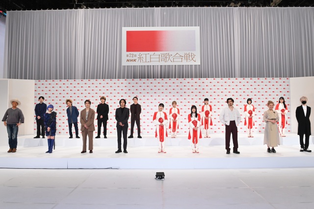 『第72回紅白歌合戦』出場歌手発表会見(左から)平井大、Awesome City Club、DISH//、BISH、millennium parade×Belle(中村佳穂)、まふまふ(C)NHK