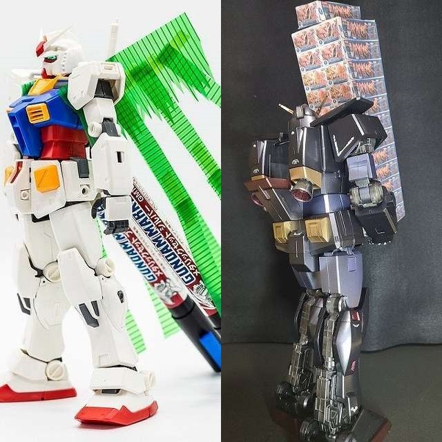 (写真左)『ハイニューガンダムです。通してください。』 制作・画像提供/ lllo氏 (写真右)『HGUC 1/144 MRX-009 サイコガンダム (機動戦士Zガンダム)』 制作・画像提供/ haruka氏 (C)創通・サンライズ