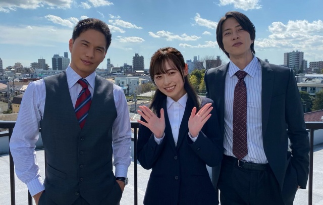 NHKドラマ『正直不動産』に出演する(左から)市原隼人、福原遥、山下智久(C)NHK